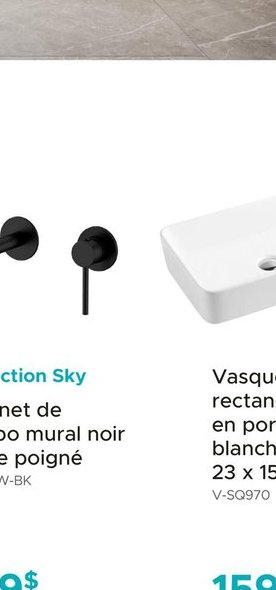 Collection Sky - Robinet de lavabo mural noir à une poignée
