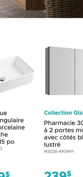 Vasque rectangulaire en porcelaine blanche 23 x…