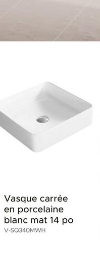 Vasque carrée en porcelaine blanc mat 14 po