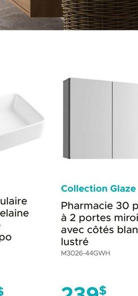 Collection Glaze - Pharmacie 30 po à 2 portes miroir avec côtés blanc lustré