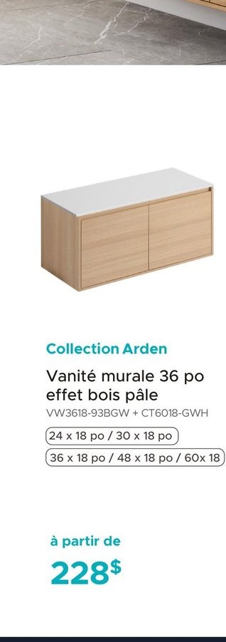 Collection Arden Vanité murale 36 po effet bois pâle