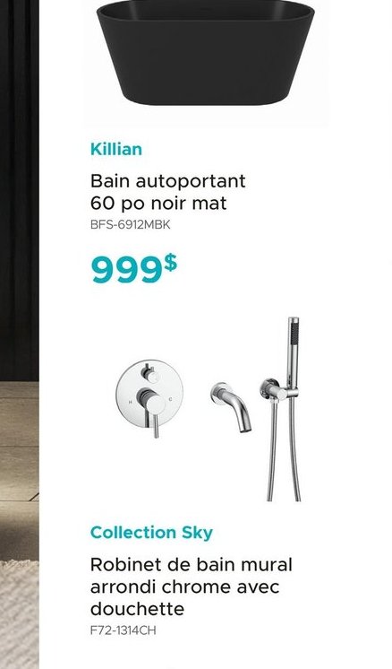 Killian - Bain autoportant 60 po noir mat