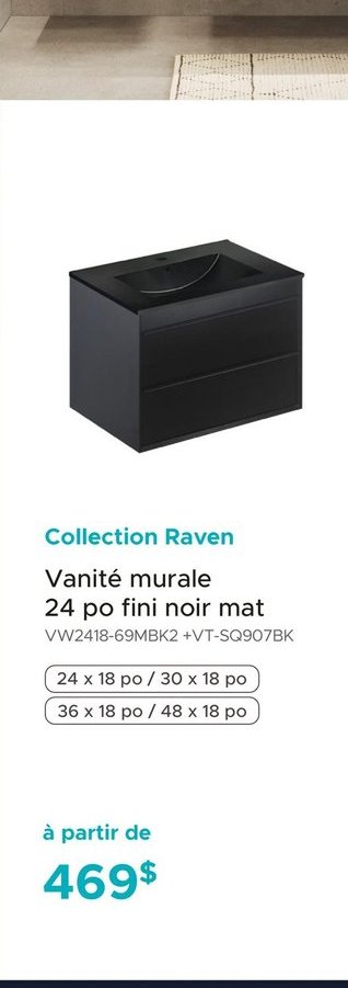 Collection Raven - Vanité murale 24 po fini noi…