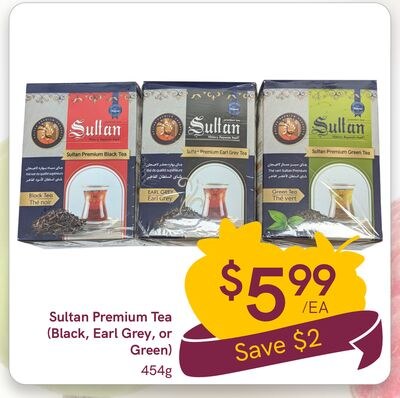 Sultan Premium Tea (Black, Earl Grey, or Green)