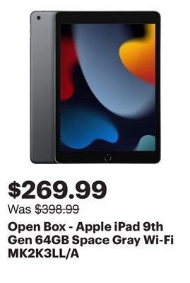 Open Box - Apple iPad 9th Gen 64GB Space Gray W…