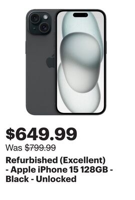 Refurbished (Excellent) - Apple iPhone 15 128GB…