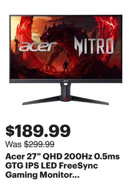 Acer 27" QHD 200Hz 0.5ms GTG IPS LED FreeSync G…