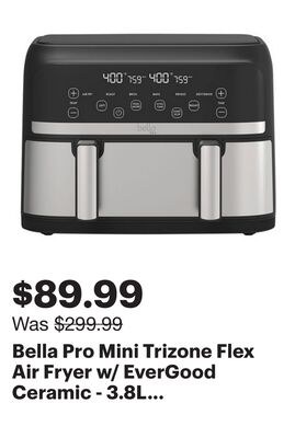 Bella Pro Mini Trizone Flex Air Fryer w/ EverGo…