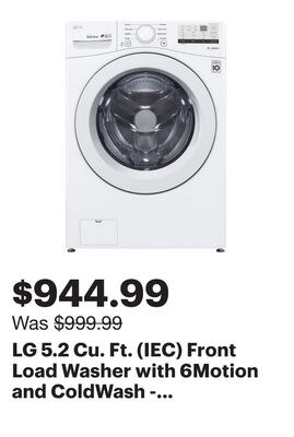 LG 5.2 Cu. Ft. (IEC) Front Load Washer with 6Mo…