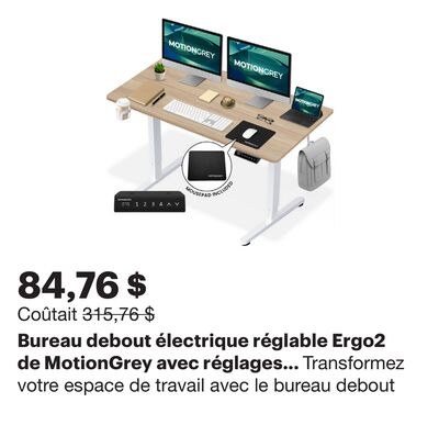 Bureau debout électrique réglable Ergo2 de Moti…