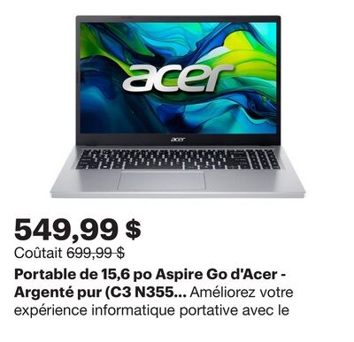 Portable de 15,6 po Aspire Go d'Acer - Argenté …