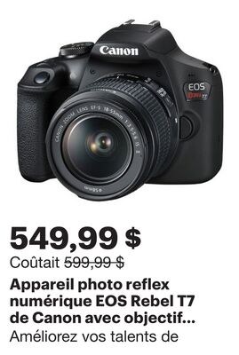 Appareil photo reflex numérique EOS Rebel T7 de…