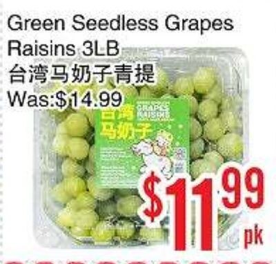 Green Seedless Grapes Raisins 3LB
