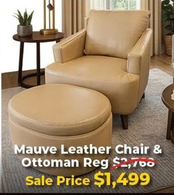 Mauve Leather Chair & Ottoman