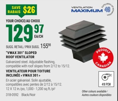 "VWAX 301" SLOPED ROOF VENTILATOR