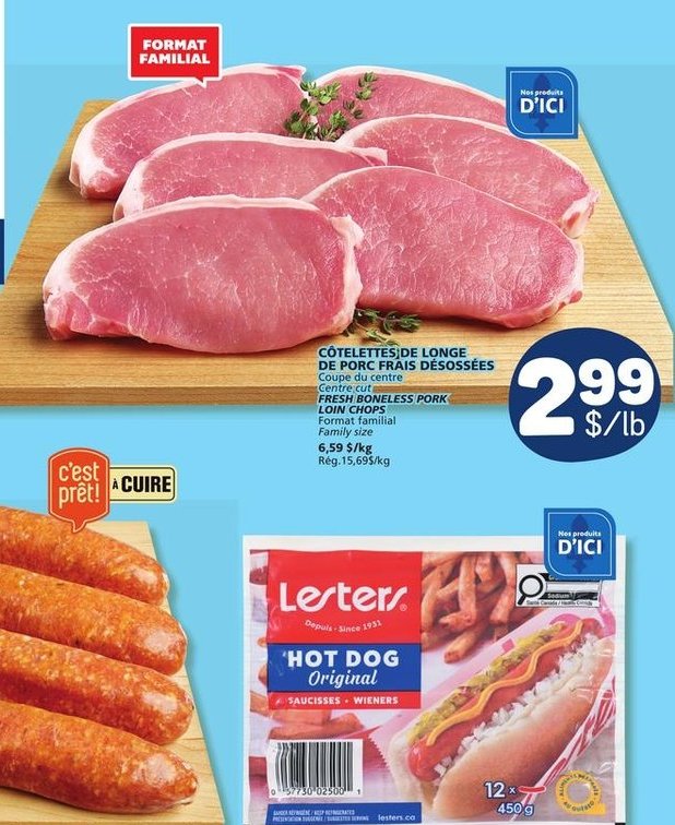 Côtelettes de longe de porc frais désossées