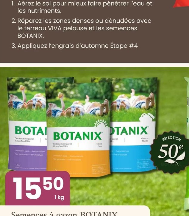 Semences à gazon BOTANIX (Soleil, Entretien min…