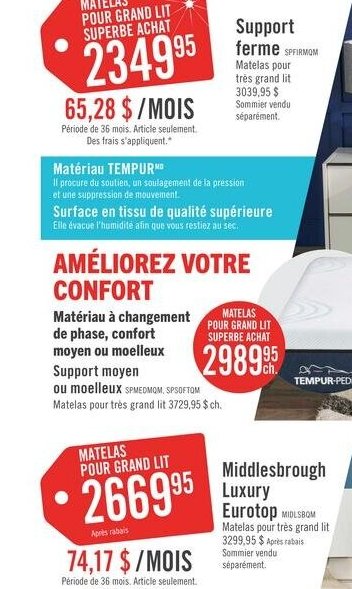 Matelas pour grand lit support Tempur
