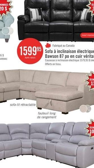 Sofa à inclinaison électrique Grayson 87 po