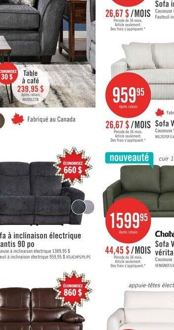 Sofa inclinable Spencer 81 po