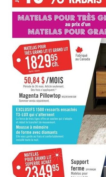 Matelas pour très grand lit Magenta Pillowtop