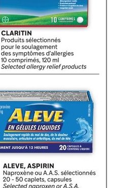 ALEVE, ASPIRIN Naproxène ou A.S.A. sélectionnées