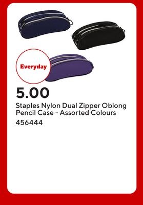 Staples Nylon Dual Zipper Oblong Pencil Case - …