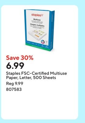 Staples FSC-Certified Multiuse Paper, Letter, 5…