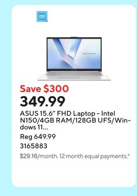 ASUS 15.6" FHD Laptop - Intel N150/4GB RAM/128G…