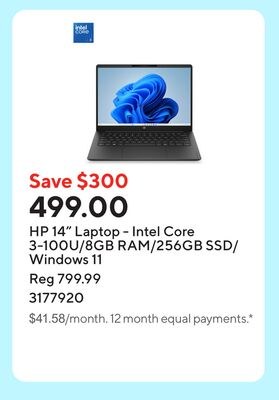 HP 14" Laptop - Intel Core 3-100U/8GB RAM/256GB…