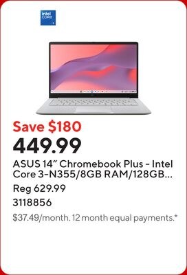 ASUS 14" Chromebook Plus - Intel Core 3-N355/8G…