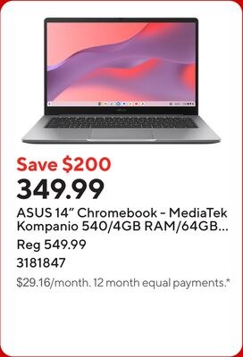 ASUS 14" Chromebook - MediaTek Kompanio 540/4GB…