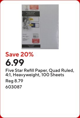 Five Star Refill Paper, Quad Ruled, 4:1, Heavyw…