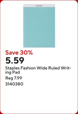 Staples Fashion Wide Ruled Writing Pad