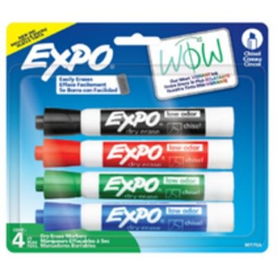 Expo Dry Erase Markers, Chisel, Assorted 4pk