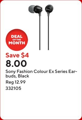 Sony Fashion Colour Ex Series Earbuds, Black