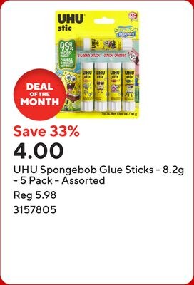 UHU Spongebob Glue Sticks - 8.2g - 5 Pack - Ass…