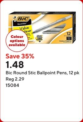 Bic Round Stic Ballpoint Pens, 12 pk