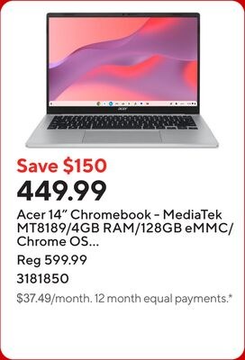 Acer 14" Chromebook - MediaTek MT8189/4GB RAM/1…