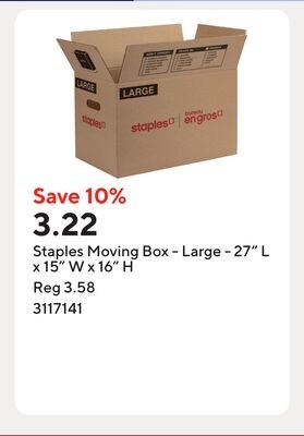 Staples Moving Box - Large - 27" L x 15" W x 16…