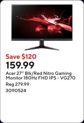 Acer 27" Blk/Red Nitro Gaming Monitor 180Hz FHD…