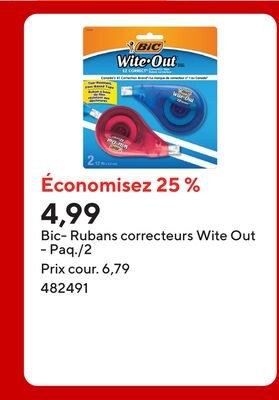 Bic- Rubans correcteurs Wite Out - Paq./2