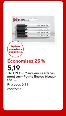 TRU RED - Marqueurs à effacement sec - Pointe f…