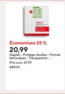 Staples - Protège-feuilles - Format lettre épai…