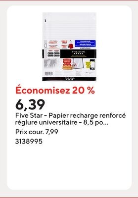 Five Star - Papier recharge renforcé réglure un…
