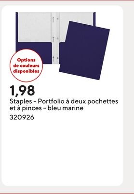 Staples - Portfolio à deux pochettes et à pince…