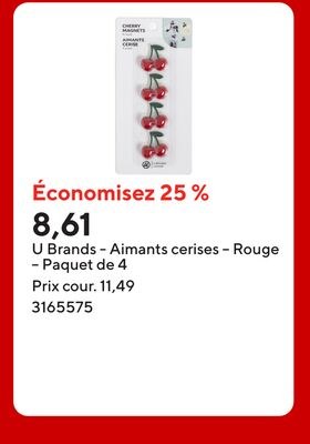 U Brands - Aimants cerises – Rouge – Paquet de 4