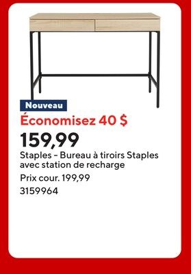 Staples - Bureau à tiroirs Staples avec station…