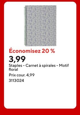Staples - Carnet à spirales - Motif floral