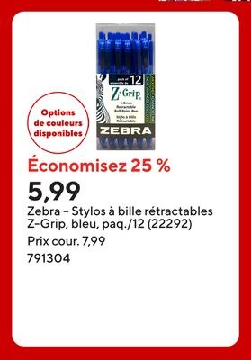 Zebra – Stylos à bille rétractables Z-Grip, ble…